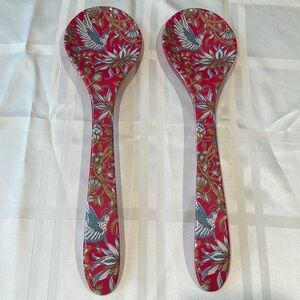 Set of Two 13” Painted Plastic Service Serving Spoons